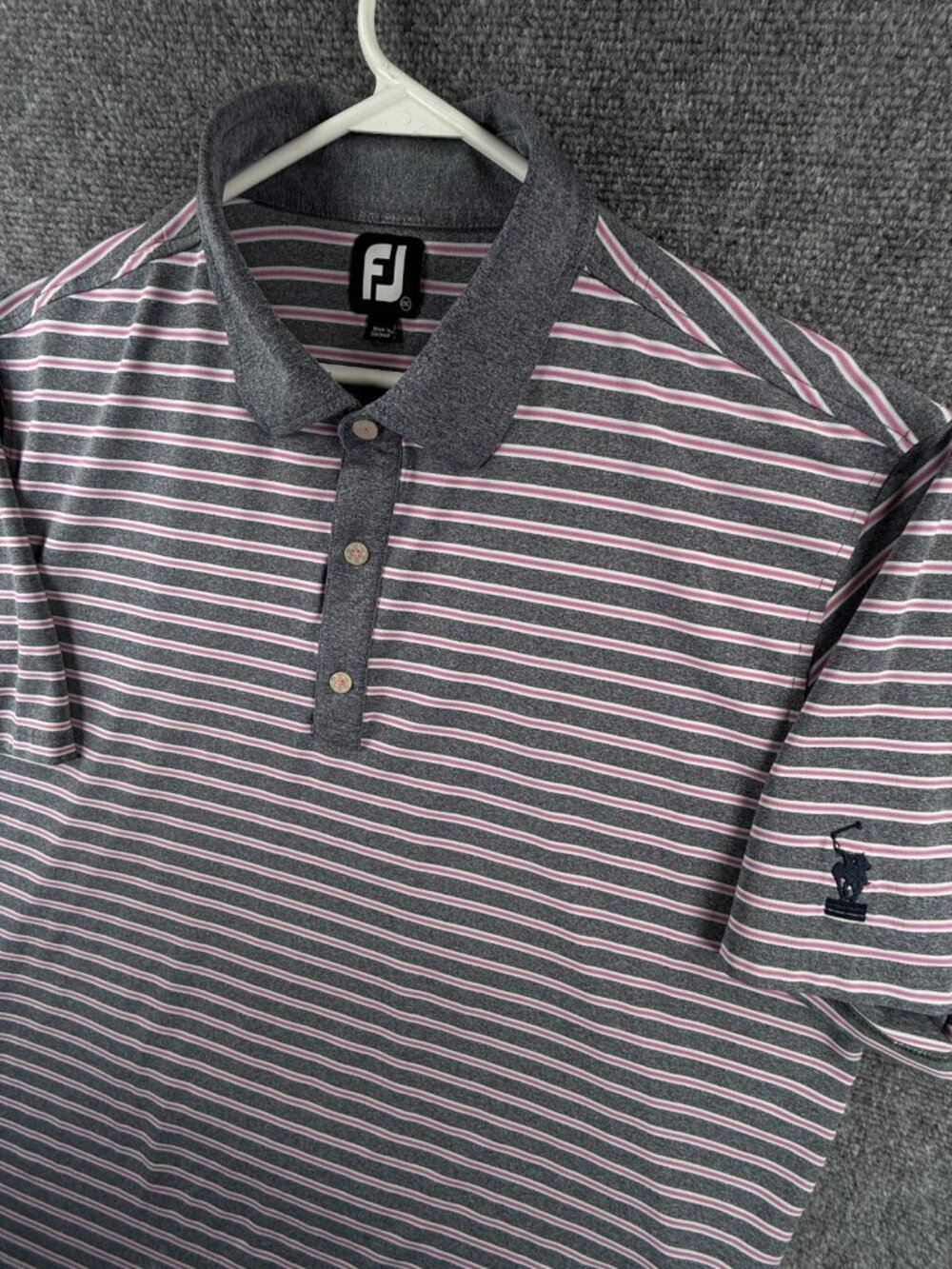 Footjoy Polo Shirt Men 2XL Striped Gray Pink Colorful Stretch Golf Adult Logo